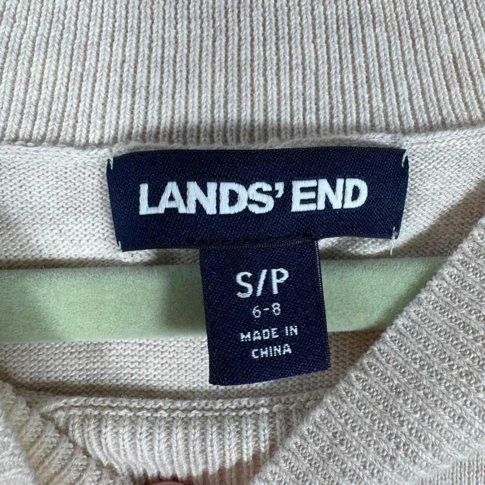 Lands' End Sweater Women S Small Beige Colorblock Cotton Knit Crewneck Excellent